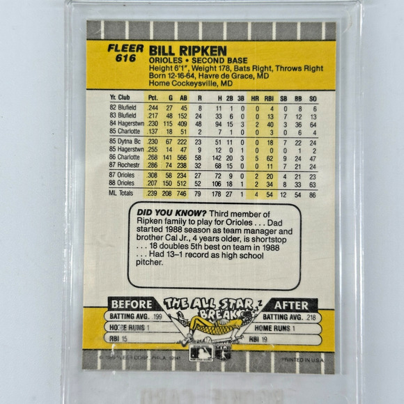 1989 Fleer Bill Ripken #616 FF Face Bat Knob Error Pack Fresh Rookie Razor Sharp - Picture 2 of 5